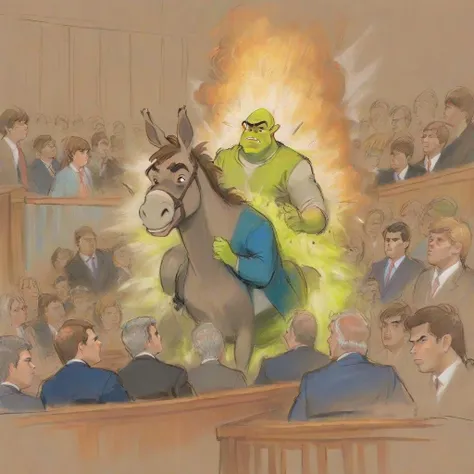 <lora:n47-courtroom-sketch-v1sdxl:1> courtroom-sketch of shrek and a donkey <lora:Explosion Artstyle - Trigger is Explosion Artstyle:0.3> Explosion Artstyle