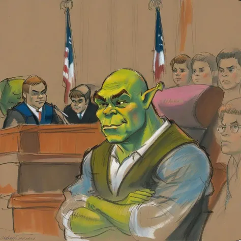 <lora:n47-courtroom-sketch-v1sdxl:1> courtroom-sketch of shrek