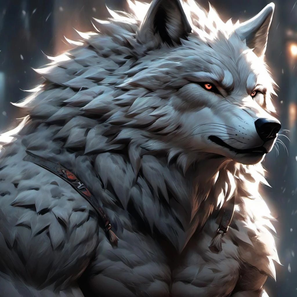 1boy,furry male,short hair,bulky muscles,bulky,gray fur,bulky muscular,bulky muscular male,wolf,middle aged wolf male,short hair, Upper thigh close-up
complex,very detailed, digital painting, art station, concept art, sharp focus, cinematic lighting, leonardo di caprio, alphonse moka, cgsociety, olivia