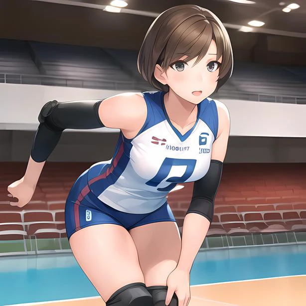 1girl, (masterpiece), (best quality), solo,
Very Short Hair,leaning forward,full body,
volleyball uniform,volleyball,indoor stadium,sportswear,realistic,tall,elbow pads,knee pads
<lora:volleyballUniform_v10:0.8>