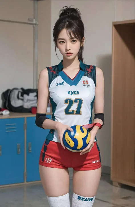 (RAW photo, best quality, photo realistic, intricate details:1.4),
(locker room), (detailed background:1.1),
(1girl, solo:1.3),
(22 years old beautiful cute girl named Hikari), (beautiful cute Japanese idol), (kpop idol, Japanese beauty, korean mixed),
( Standing:1.2),
muscular female, (thigh_gap:1.3), ponytail ,
(brown eyes, perfect eyes), nice hands, perfect hands,
BREAK,
(VOLLEYBALL UNIFORM, elbow pad, knee pads), (make up:0.2),
(angry:1.2),
(dynamic action),
<lyco:volleyballUniform_v20Lycoris:0.7:0.7:lbw=LyCOCLOTHBG>,
<lyco:GoodHands-beta2:1.0>