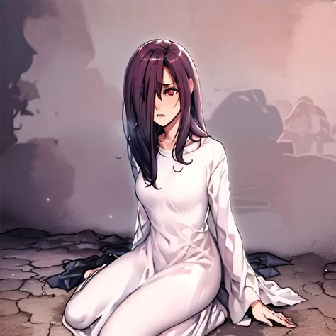 ((masterpiece)),(best quality), absurdres,sadako_yamamura,red eyes,white dress,<lora:Sadakobest:0.7>, oda non, <lora:odaNonStyle_v10:1>,