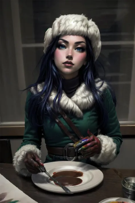 Highly detailed, High Quality, Masterpiece, beautiful, <lora:more_details:1>,<lora:ArcticCaitlyn-09:1>, ArcticCaitlyn, winter drinking hot cochlate, sparkles, sparkles, very coherent, soft light, detailed, painted by Edward Hopper, painted by James Gilleard, surrealism, airbrush, Ilya Kuvshinov, WLOP, Stanley Artgerm, very coherent, triadic color scheme, art by Takato Yamamoto and James Jean