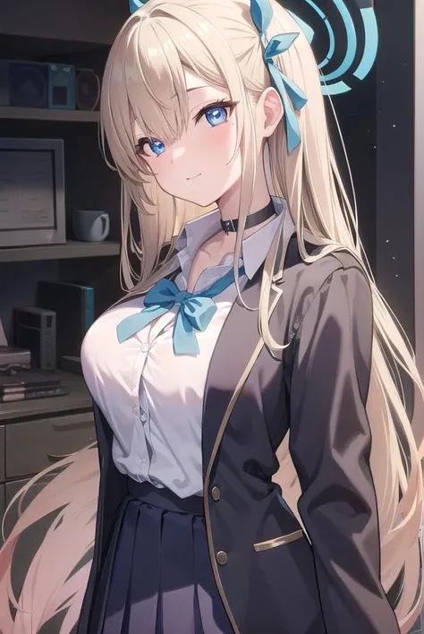 asunaichinose, <lora:asunaichinosetest:1>,
asuna ichinose, blonde hair, blue eyes, hair bow, hair ornament, hair over one eye, halo, long hair, mole, mole on breast, mechanical halo,
BREAK bow, choker, collarbone, dress shirt, hair scrunchie, miniskirt, school uniform, scrunchie, shirt, skirt,
BREAK looking at viewer,
BREAK classroom,
BREAK <lyco:GoodHands-beta2:1>, (masterpiece:1.2), best quality, high resolution, unity 8k wallpaper, (illustration:0.8), (beautiful detailed eyes:1.6), extremely detailed face, perfect lighting, extremely detailed CG, (perfect hands, perfect anatomy),