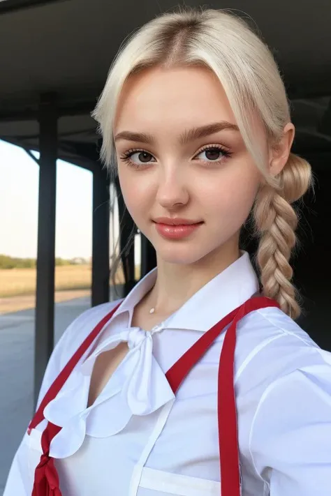 ASCII(eye level, close up on face:1.2) photo of
<lora:elinakarimova_v3:.9> ElinaKarimova,
she is wearing apron
,
her hair is styled as twist braid,
she is wearing neckerchief,
BREAK she is (in the garage:1.1),
silhouetted against the bright sky,