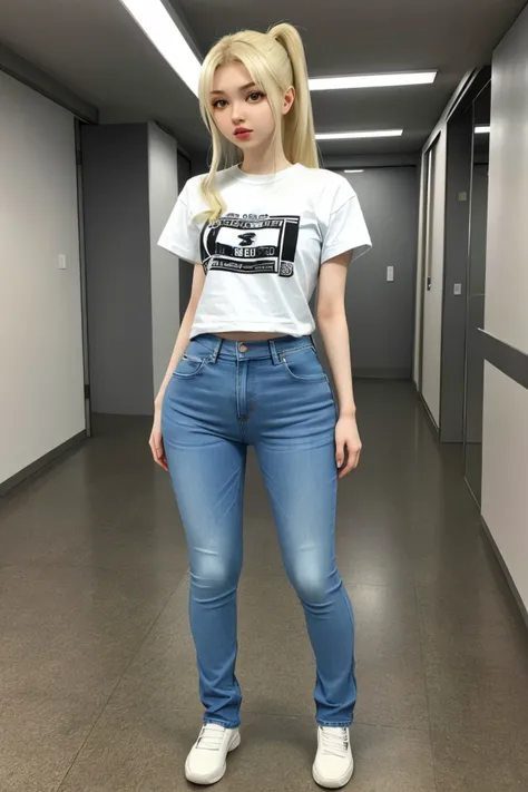 (full body shot:1.4), <lora:ElinaKarimova_v4:0.9> ElinaKarimova wearing a t-shirt and jeans