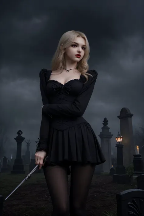 <lora:ElinaKarimova_v3:0.9> ElinaKarimova wearing cat eye makeup and lipstick, Style-GravityMagic,  solo, half shot, looking at viewer, detailed background, detailed face, (victorian theme:1.1) calm, otherworldly  bringer of death,   arm reaching towards viewer, reaper,  scythe, death,   cold, underworld, graveyard in background, ravens in background, mist, dark clouds,  night, mysterious lighting, sinister dark atmosphere,