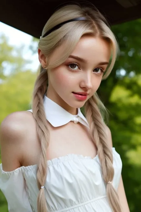 ASCII(high angle, head shot:1.2) detailed photo of
<lora:elinakarimova_v2:.9> ElinaKarimova,
she is wearing a dress,
her hair is styled as Straight Halo Braid,
she is wearing ascot,
BREAK she is (walking in a private park:1.1),
soft bounced lighting,