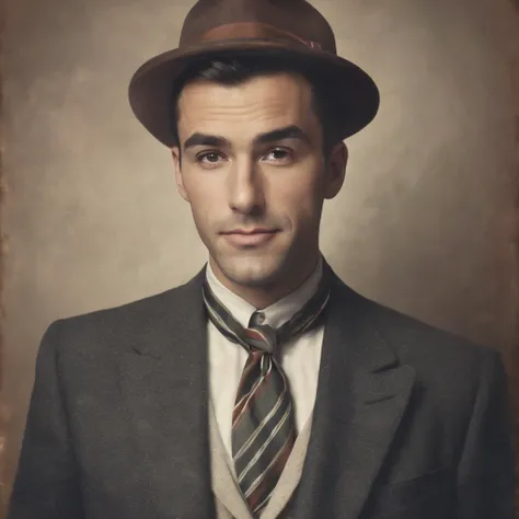 retro photo man surprising emotions photorealistic