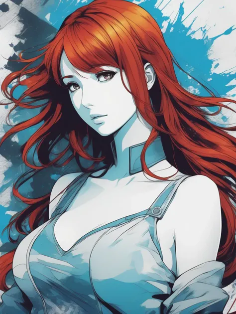 Anime style, Redhead women, Trigger Studio style, manga art, comics, inking, graffiti art, graphic, poster bright colors, golden ratio composition