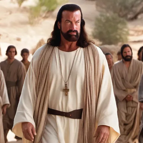 steven segal as jesus, ((Best quality)), ((Masterpiece)), (Detailed), best quality, 4k, 8k, ultra highres, raw photo in hdr, sharp focus, intricate texture, skin imperfections, photograph of high quality, film still, ((perfect)), extra sharp details, 8k high detail, award-winning, reflections, <lora:Segal_SDXL_V1:1>