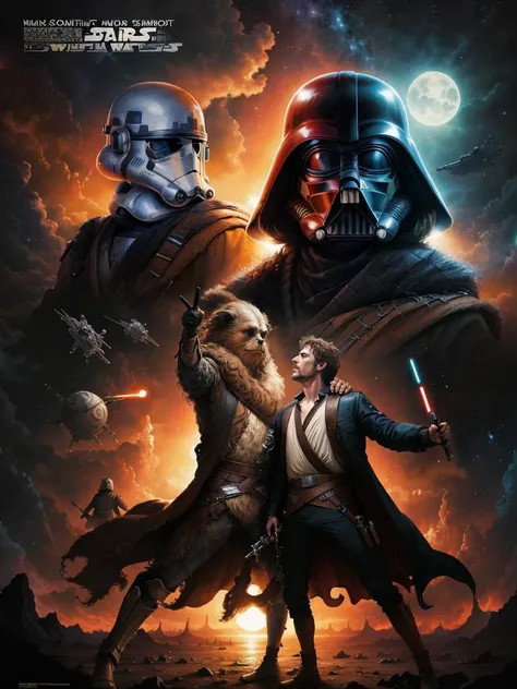 (masterpiece, best quality, detailed), 8K, best lighting, star wars, Poster, <lora:80s Movieer Style v2:1>