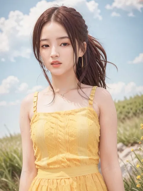 photorealistic,realistic, solo, photorealistic, best quality, ultra high res, 1girl,
blonde hair in a ponytail, wearing a yellow sundress, breeze blowing through the grass,
1girl,
beautiful, masterpiece, best quality, extremely detailed face, perfect lighting, 1girl, solo,
best quality, ultra high res, photorealistic,
ultra detailed,
masterpiece, best quality,
nancy1, <lora:nancy_v2:0.9>