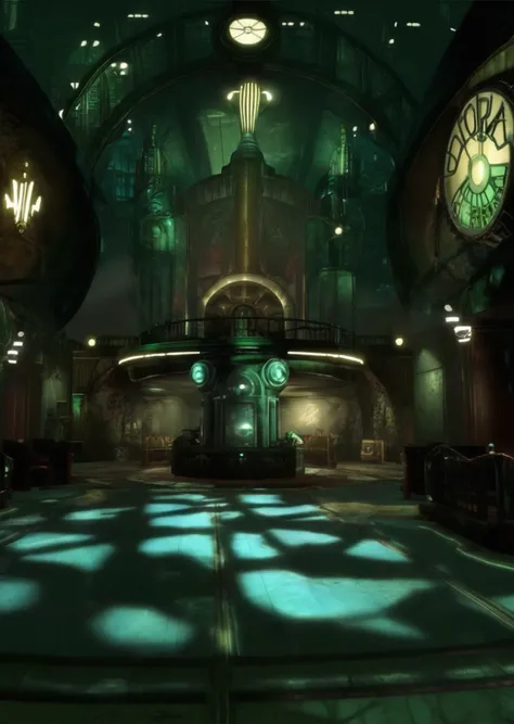 screencap of bioshock videogame, inspired by Rapture city, art deco , nvidia raytracing demo, concept art, cobra<lora:Rapture:1.0>