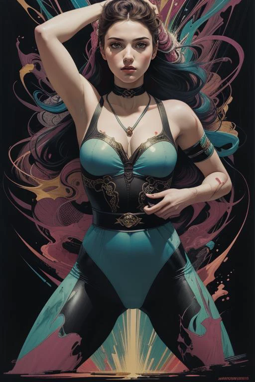 (masterpiece, top quality, best quality, official art, beautiful and aesthetic:1.2), (1girl:1.4), extreme detailed,(joshua middleton comic cover art:1.1), (Action painting:1.2),(concretism:1.2),theater dance scene,(hypermaximalistic:1.5),colorful,highest detailed,<lora:anxiang:0.55>,