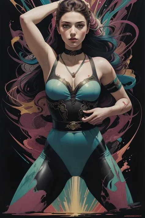 woman, solo, gradient hair, sensual look, artist painter, ([Kaley Cuoco|Salma Hayek|Anna Kendrick]:0.85), medium shot, ( [[samsardoet style|samdoesart style]:0.9), oil painting, [hanging breast] masterpiece, professional, high quality, beautiful, amazing fantasy, Getty Images, geta, long hair, masterpiece, highres, 4k, detailed background, colossal, (psychadelic:0.8), by Malevich, by Aleksi Briclot,