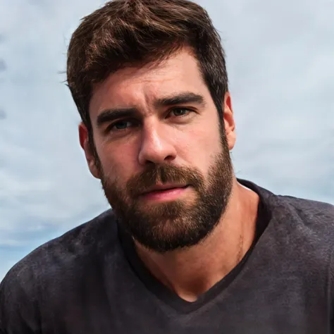 1 male, face, t-shirt, <lora:Marcos Pitombo:1>