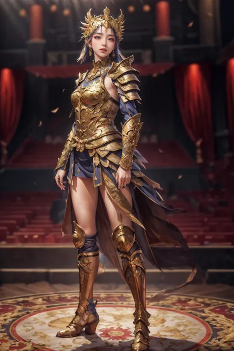 highres,absurdres,masterpiece,best quality,original,extremely detailed CG,extremely detailed wallpaper,perfect lighting,jitome,lips,makeup,standing on the stage,blurry background,
<lora:EABA_v02:0.7>,eaba,armor,