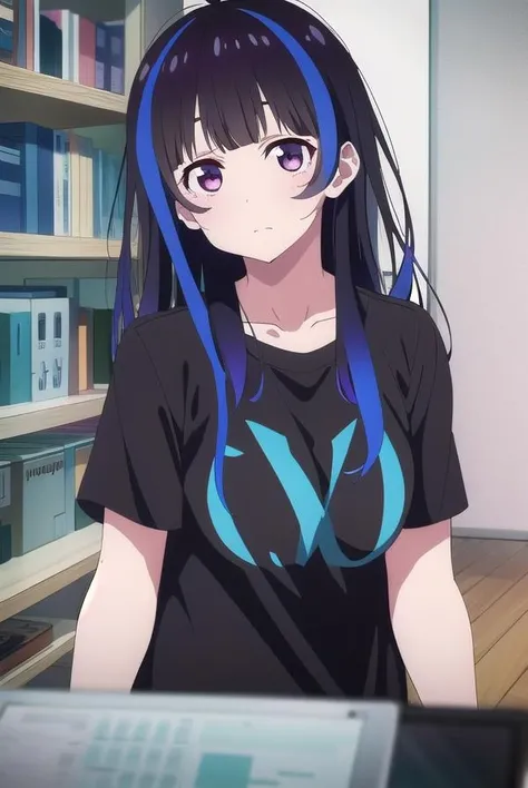 miniyaemori, <lora:miniyaemori-lora-nochekaiser:1>,
mini yaemori, long hair, bangs, black hair, blue hair, (purple eyes:1.1), multicolored hair, blunt bangs, streaked hair, ahoge,
BREAK shirt, white shirt, short sleeves, clothes writing,
BREAK looking at viewer,
BREAK indoors,
BREAK <lyco:GoodHands-beta2:1>, (masterpiece:1.2), best quality, high resolution, unity 8k wallpaper, (illustration:0.8), (beautiful detailed eyes:1.6), extremely detailed face, perfect lighting, extremely detailed CG, (perfect hands, perfect ),