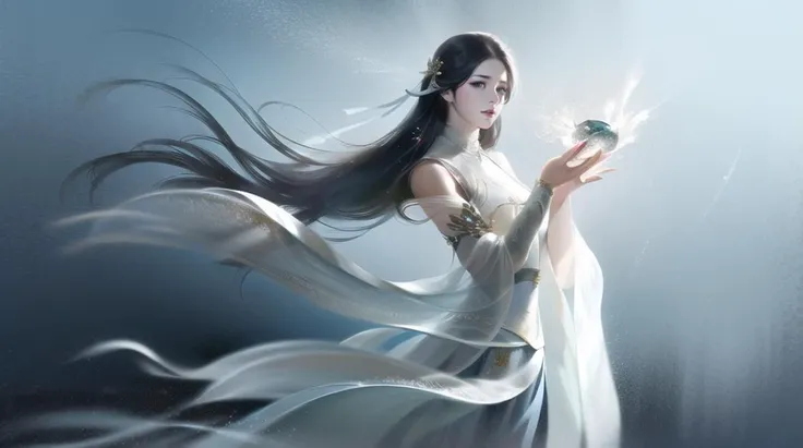 (best quality), ((masterpiece)), (highres), illustration, original, extremely detailed,gfcg,a woman in a white dress with long hair <lora:GFXSQ_V1.0-000006:0.7>