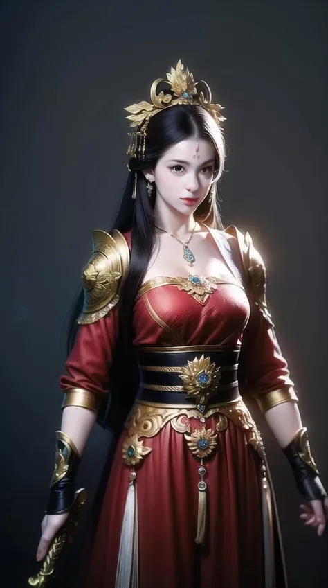 (best quality), ((masterpiece)), (highres), illustration, original, extremely detailed,gfcg,, a woman in a red dress holding a sword