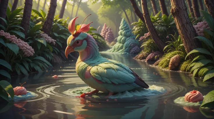 <lora:GelatoStyle:1>GelatoStyle a bird of paradise taking a dip in shimmering waters of an enchanted river <lora:LowRa:0.5> <lora:add_detail:0.5>, (Masterpiece:1.3) (best quality:1.2) (high quality:1.1)