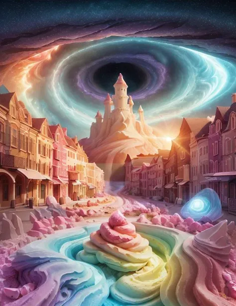 GelatoStyle, Crystal Canyon Wormhole,Town Square,Solar Flare, 8K, <lora:GelatoStyle:0.8>