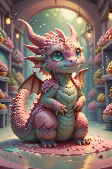 ral-smoldragons, a small pink dragon sitting on a pink surface <lora:ral-smoldragons:0.7>ï¼best quality,masterpiece, <lora:GelatoStyle:1.2>