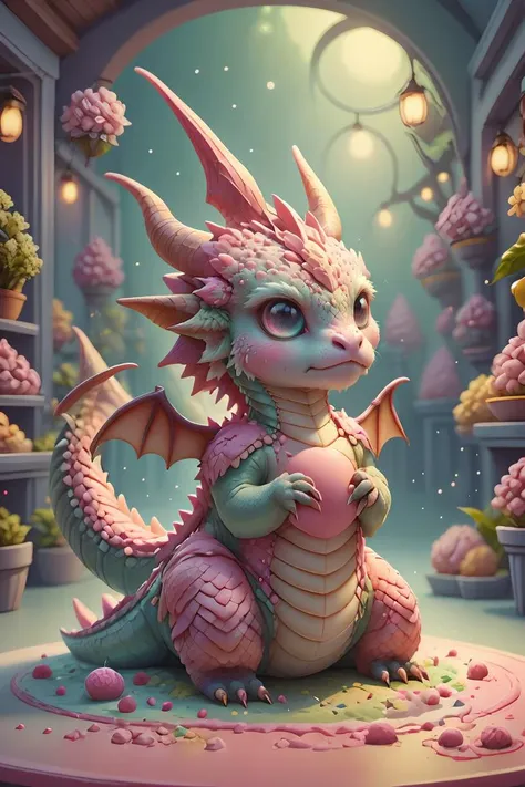 ral-smoldragons, a small pink dragon sitting on a pink surface <lora:ral-smoldragons:0.7>ï¼best quality,masterpiece, <lora:GelatoStyle:1.2>