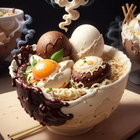 <lora:GelatoStyle:0.7> GelatoStyle, photorealistic, <lora:FoodPorn_v2_:0.8> FoodPorn, gelato, bowl of noodles, egg, asian, food art, food photography, realistic render, mist, asian, smoke
