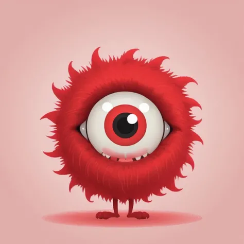 cute monster spinning, red skin, black fur tufts,2 arms, (1 eye stock:1.3),6 teeth, sticking tongue out, drawing, illustration, <lora:CuteMonsters:.7>
