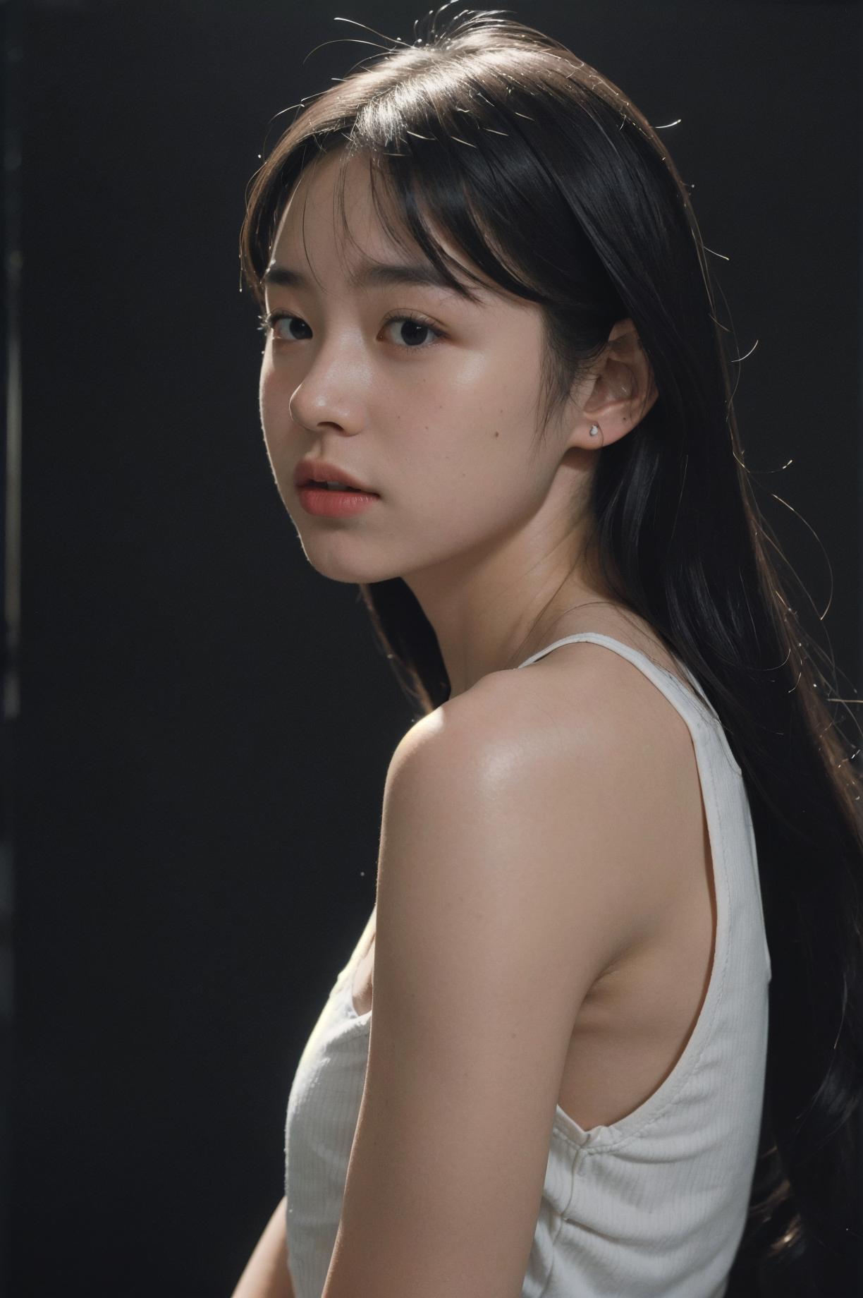A woman with long black hair and a white top - SeaArt AI