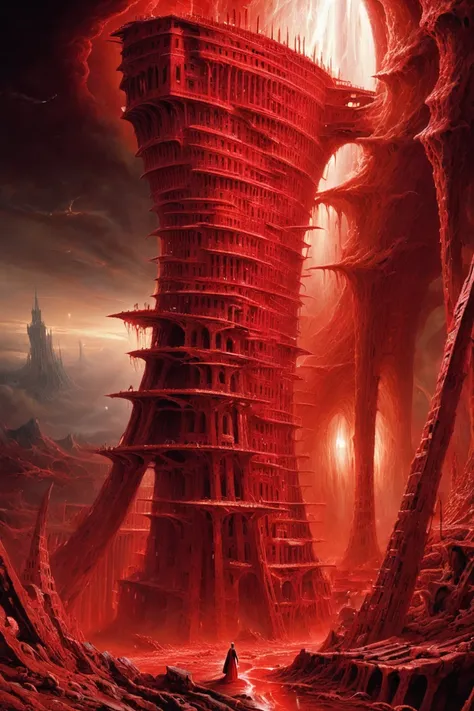 photograph, cinematic, a red,pristine fantasy vertical megastructure outside of time, masterpiece, by Marek Okon<lora:EnvyBetterHiresFixXL01:0:hr=1><lora:EnvyEndOfTimeXL01:1>