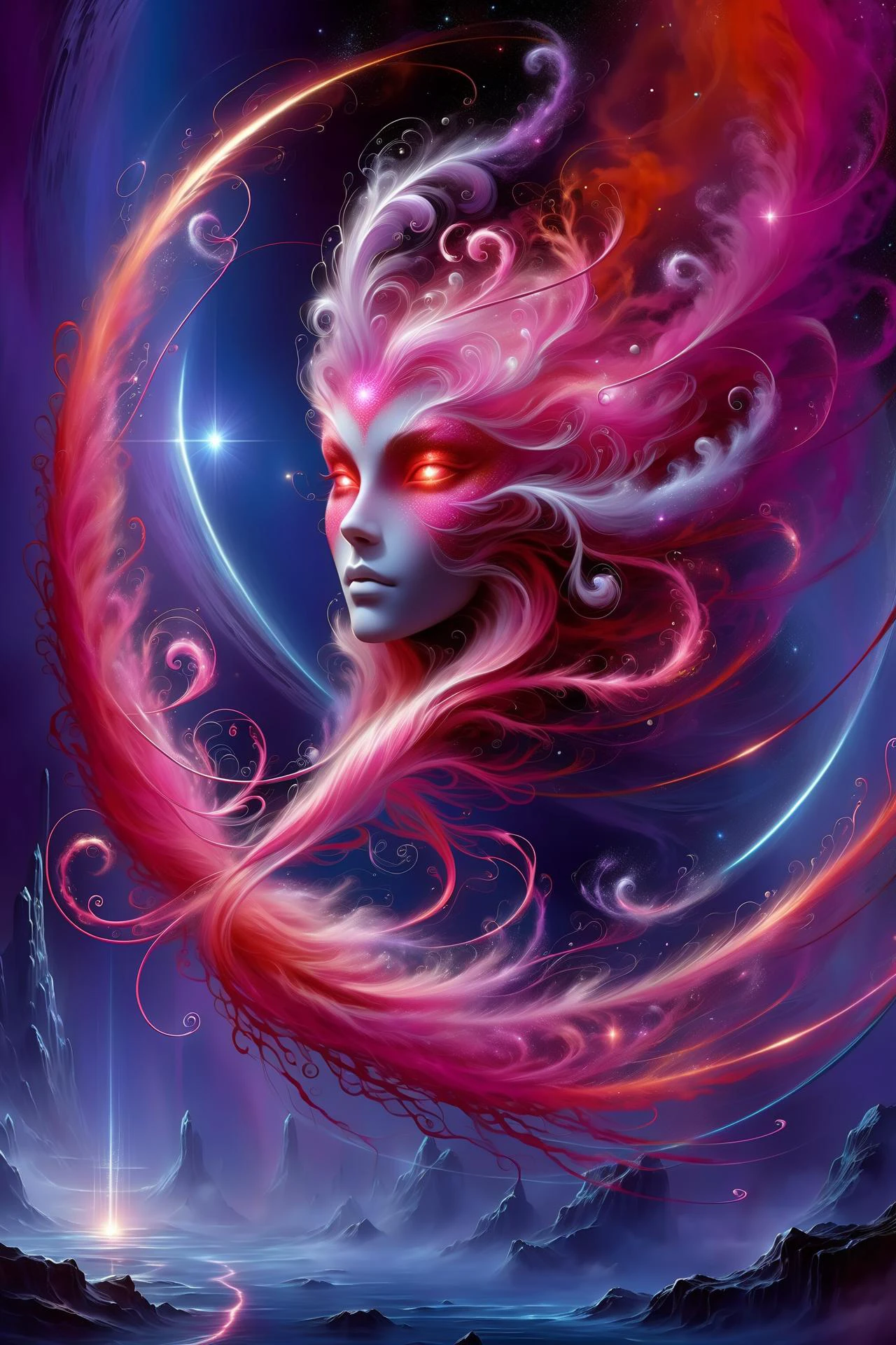 (red_floating_translucent_arcane_swirls:1.2), mist, red_magic_glow, dark futuristic space station in a black and dark blue nebula <lora:add-detail-xl:1> misc, <lora:Elemental Wisps:0.7> DonMW15pXL <lora:EnvyEndOfTimeXL01:1>, (masterpiece:1.2), best quality, (hyperdetailed, highest detailed:1.2), high resolution textures, <lora:EnvyBetterHiresFixXL01:1>