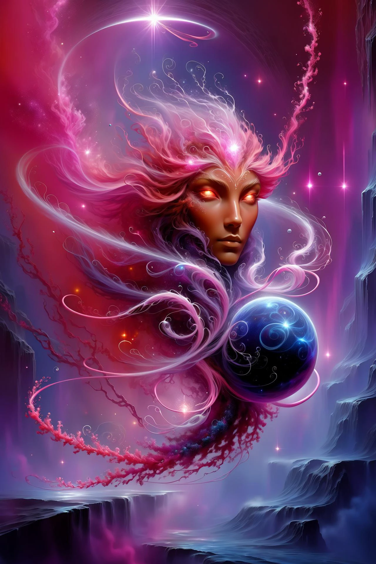 (red_floating_translucent_arcane_swirls:1.2), mist, red_magic_glow, dark futuristic space station in a black and dark blue nebula <lora:add-detail-xl:1> misc, <lora:Elemental Wisps:0.7> DonMW15pXL <lora:EnvyEndOfTimeXL01:1>, (masterpiece:1.2), best quality, (hyperdetailed, highest detailed:1.2), high resolution textures, <lora:EnvyBetterHiresFixXL01:1>