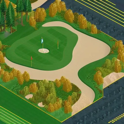<lora:n3rct_v1:1.0>, 4 views, (n3rct isometric image), (high quality), (high resolution), golf course