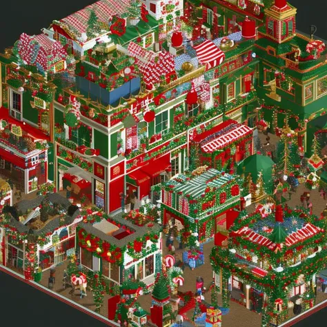<lora:n3rct_v1:1.0>, 4 views, (n3rct isometric image), (high quality), (high resolution), Chrismas market