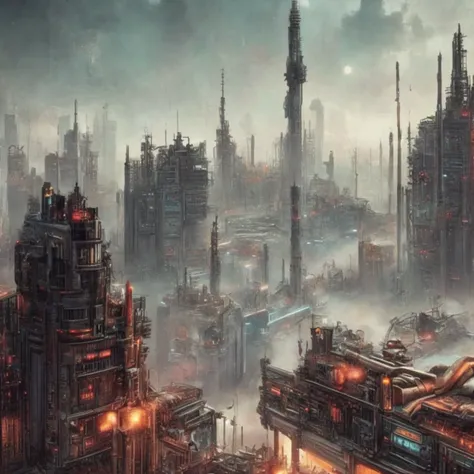 wide shot, sci fi city, (DieselpunkCity) (Cybercity:1)