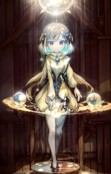 masterpiece,best quality, <lora:RileyV1.1:0.7> ((Riley)) holding a glowing glass spheres, glowing glass sphere in the background, abstract background, vivid colors, [(in the style of <lora:BrianFroudStyleV1:0.8>):0.8],
