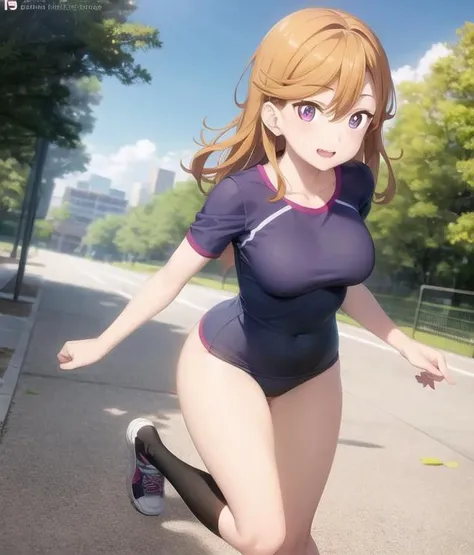 <lora:shibukano-anime:0.70> shibuya kanon, solo, perfect eyes, purple eyes:1.2, perfect lips, cute face, blush face, training clothes, 1girl, solo, ((16 years old, full body)), masterpiece:1.1, realistic:1.2, cute girl, cute face, smile, perfect eyes, perfect skin, lustrous skin, shiny skin, looking front,