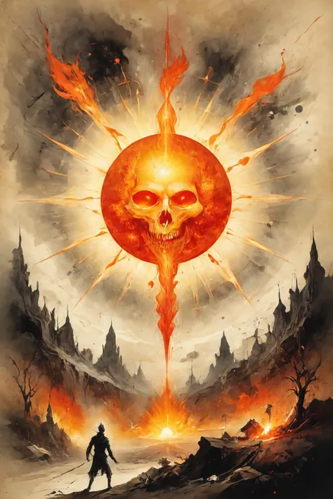 Detailed digital illustration a Solar flare beings radiating intense heat at a Genetic experimentation creating telekinetic beings, <lora:Ethereal_Grace:0.7>, <lora:ParchartXL-1.5:0.7> on parchment, ink illustration