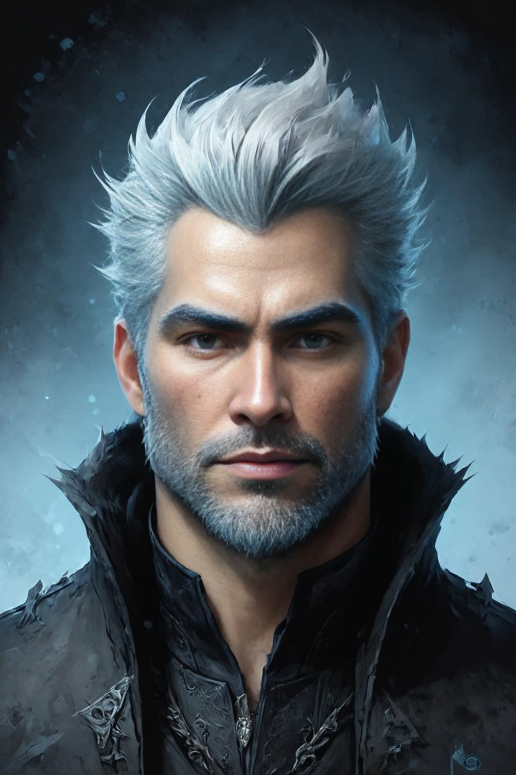 Detailed digital portrait of a custom/characters/mixed at a Frozen wasteland beneath icy mountains, <lora:Ethereal_Grace:0.7>, <lora:ParchartXL-1.5:0.7> on parchment, <lora:EnvyCharacterPortraitHelperXL01:1> solo character portrait, dark background