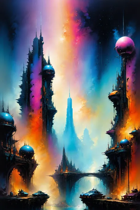 skyline of a dense and sprawling city on a junkworld, cyberpunk, night, neon signs, spotlights, hologram,smoke, neon lights, glowing, ethereal light,starry sky, bustling, cosmic hues, vibrant colors, watercolor style, surreal lighting, futuristic motifs, vivid colors, detailed digital art <lora:EnvyJunkworldXL01:0.8> <lora:Ethereal_Grace:1>, (masterpiece:1.2), best quality, (hyperdetailed, highest detailed:1.2), high resolution textures, <lora:EnvyBetterHiresFixXL01:1>