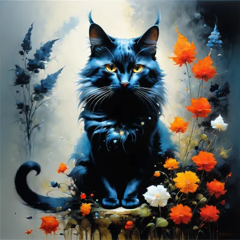impactful paint of cat in a garden <lora:Ethereal_Grace:0.8>, highly detailed, 8k, sharp, professional, clear, high contrast, high saturated, , vivid deep blacks, crystal clear
