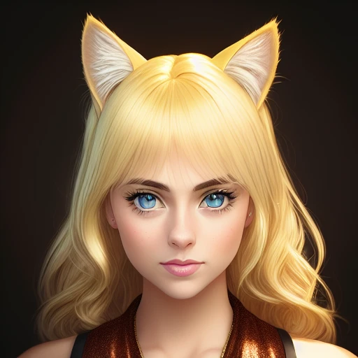 1girl, solo, photograph, photorealism, woman in her 20s, american, yellow hair, blonde hair, bronze hair, light hair, blonde, cat_ears, animal_ears,  blonde hair,   incredibly detailed beauty, Natalie Dyer, Elizabeth Teeter,  Scarlet Johanson, looking_at_camera,   highly detailed,   ring light, Kodak photograph, photorealistic, AGFA Colors,  rim lighting,