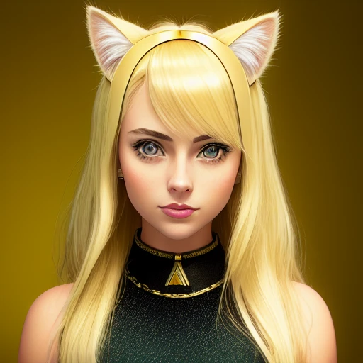 1girl, solo, photograph, photorealism, woman in her 20s, american, yellow hair, blonde hair, bronze hair, light hair, blonde, cat_ears, animal_ears, blonde hair, incredibly detailed beauty, Natalie Dyer, Elizabeth Teeter, Scarlet Johanson, looking_at_camera, highly detailed, ring light, Kodak photograph, photorealistic, AGFA Colors, rim lighting,