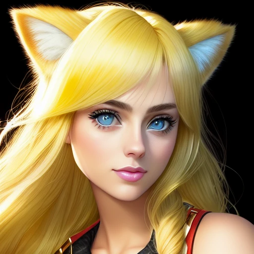 1girl, solo, photograph, photorealism, woman in her 20s, american, yellow hair, blonde hair, bronze hair, light hair, blonde, cat_ears, animal_ears,  blonde hair,   incredibly detailed beauty, Natalie Dyer, Elizabeth Teeter,  Scarlet Johanson, looking_at_camera,   highly detailed,   ring light, Kodak photograph, photorealistic, AGFA Colors,  rim lighting,