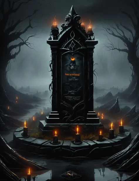 h4l0w3n5l0w5tyl3DonMD4rk Fog-shrouded Swamp, Witching Hour, Tombstones, Candelabras, Fiery Torchlight, Dark Fantasy <lora:h4l0w3n5l0w5tyl3DonMD4rk_v1.1-000008:1>