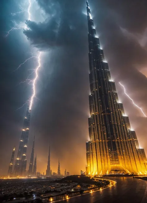 photo of big thunder storm over ((in Dubai, at the Burj Khalifa)) lightning thunders, ((covered in electricity)), unleashing a powerful lightning attack, lightning bolts surging throughout  <lora:locon_conceptlightning_v1_from_v1_64_32:1> lghtnngprsn, natural lighting,  by Jimmy Nelson
<lora:add_detail:0.7>
cinematic, intricate details, 32K, UHD, HDR, ultra-realism, action background (heavy damage and debris), ultra-detailed, 32k, intricate, cinematic composition, IMAX, stunning image, trending, amazing art, cinematic color grade, dramatic lighting
(lightning), electrical surges, covered in electricity