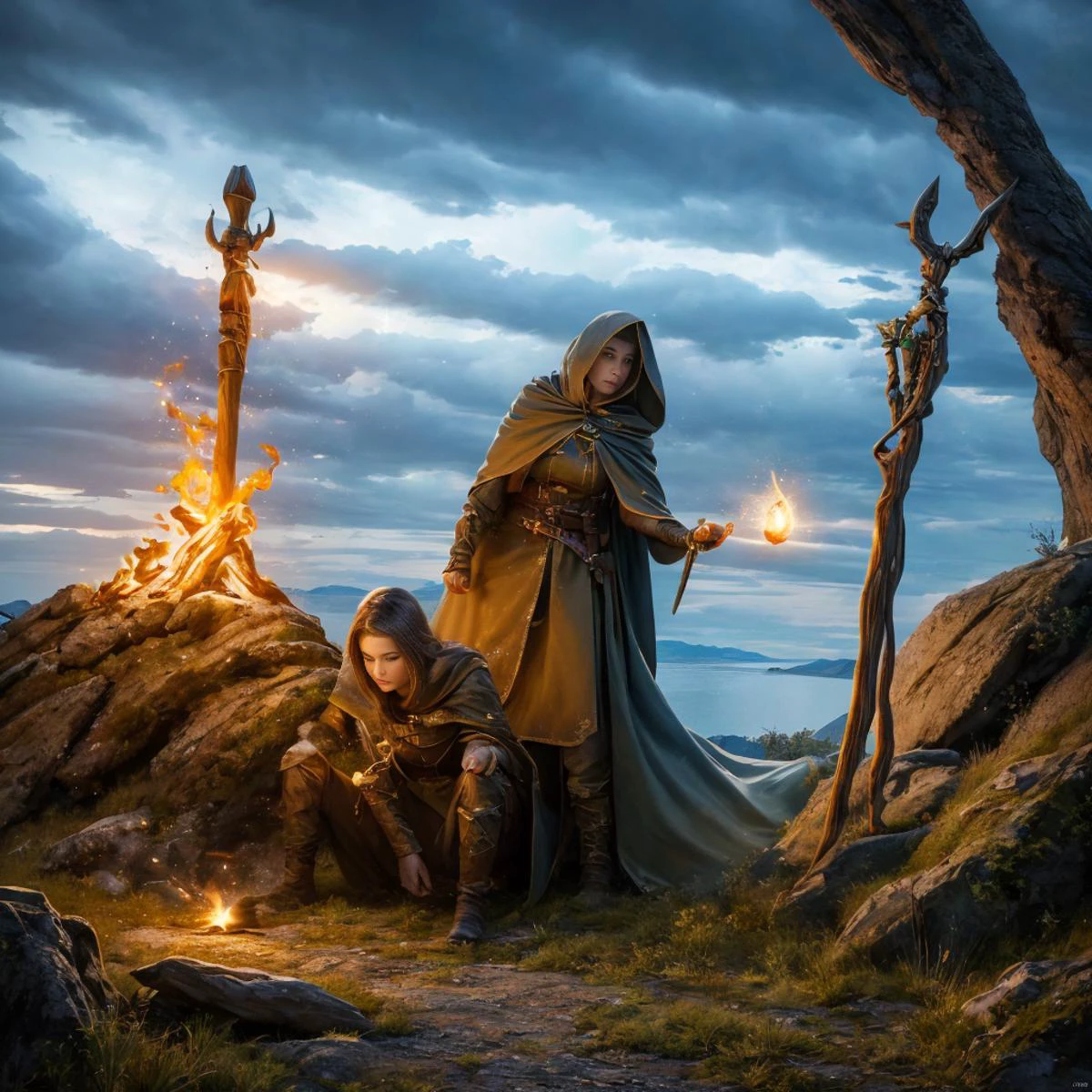 realistic analog photo, award winning photo,
woman, siting by lit campfire, sulking, drinking from mug,
<lora:FantasyDruid:0.75> fadru outfit, cloak, leather skirt, backpack, long staff lying on ground
BREAK
<lora:Campsite:0.75> campsite, cloth tent, wooden support, night, full moon, starfilled sky, barren ground,
<lora:locon_conceptlightning_v1_from_v1_64_32:0.75> lghtnngprsn, lightning, storm,
high-quality, crisp, sharp, professional-grade, high-resolution, fine detail, accurate colors, low noise, fast shutter speed, wide dynamic range, precise focus, RAW, highres, 8k, uhd, High Dynamic Range, tonemapping, crisp details,